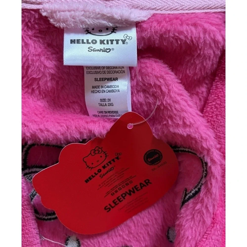New Sanrio hello Kitty Hot pink Embroidered Back pockets belted‎ tie robe 2XL